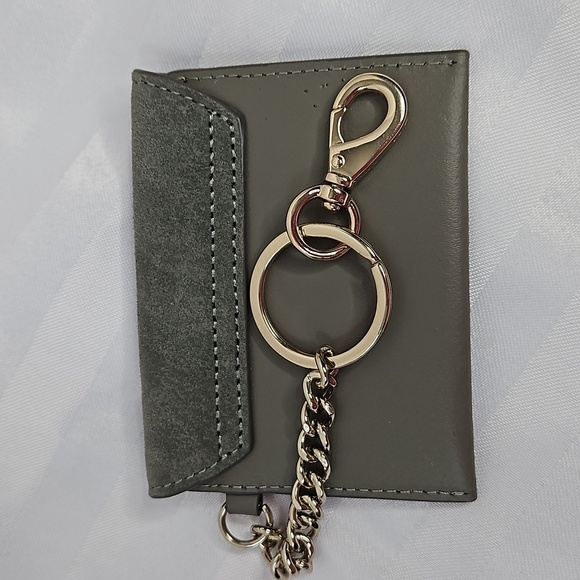 MARK & GRAHAM CARD CASE KEY CHAIN -IN GREY LEATHER -SUEDE - Picture 3 of 7